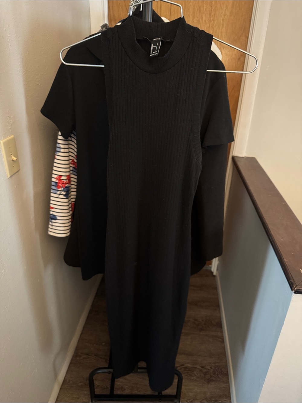 Black Ribbed Knit Midi Dress